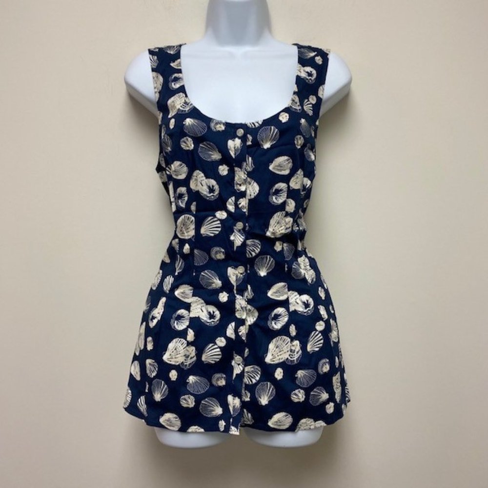 Anthropologie Navy Shell Print Tank Top